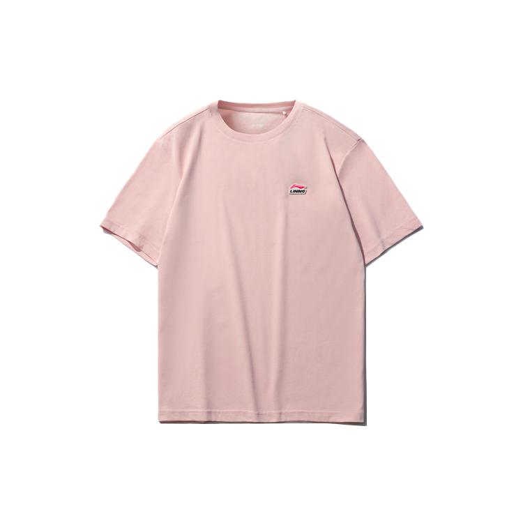Li Ning Sportmode Kollektion T-Shirts Herren Hellwasserrosa Rundhals Moderate Gerade Passform AHSR635-5
