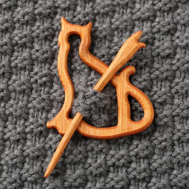 Brooch Pin With Wooden Animal Pattern Diy Craft Badge Cartoon Pin Funny Cute Shawl Pin Scarf Buckle Clasp Pins Jewelry Gift