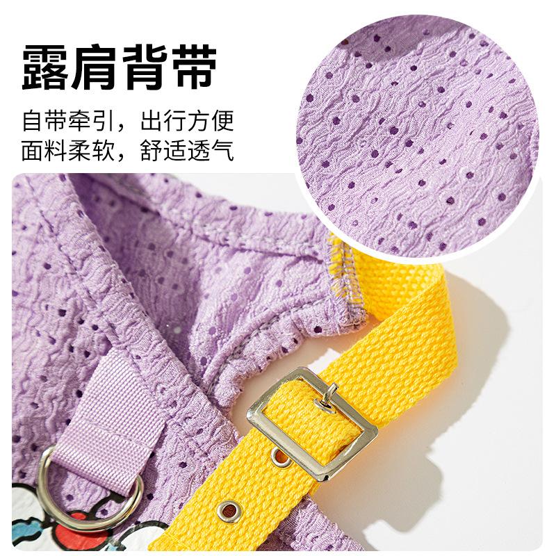Pet Hollow Strap Printed Traction Cat Vest Spring and Summer Breathable and Cool Suspender Blue Cat Pet Cat Clothes