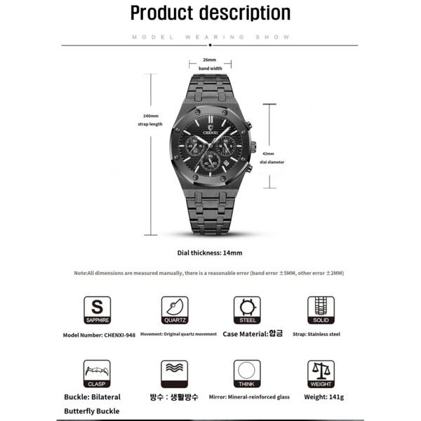 Cogot Men's Watch Brand Steel Band Luminous Quartz Men's Watch Men's Top Quality WatchR-89,Korean Popular Watches