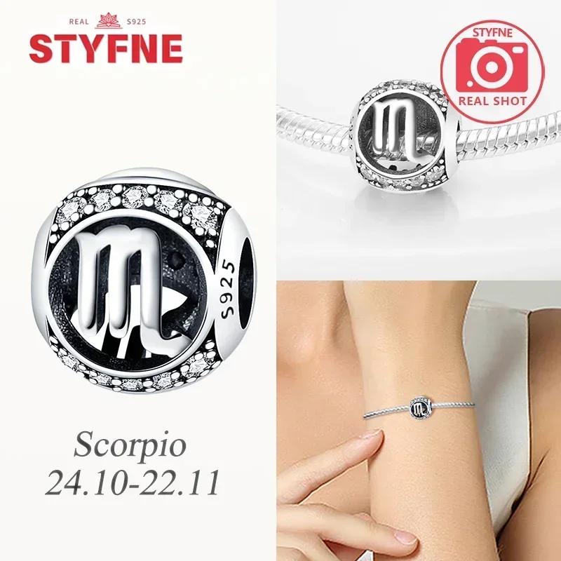 Genuine Copper White Twelve Zodiac Signs Simple Pisces Scorpio Bead Fits Bracelets Women DoItYourself Birthday Beautiful Gifts Accessory