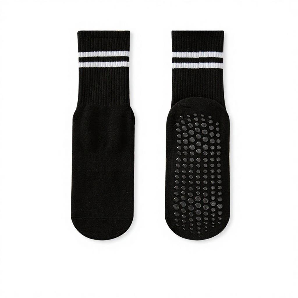 Women's Custom Embroidered Logo Pilates Reformer Socks Knitted Yoga Socks Grip for Autumn Season Crew High Logos Cuff Bottom