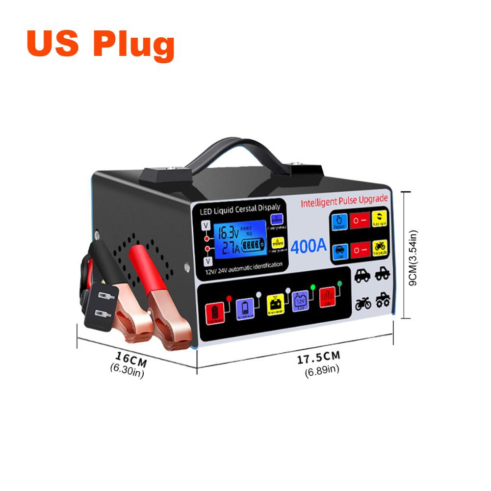 400A Intelligent Pulse Repair Charger Battery High Power Fast Charger 12V/24V Five-Stage Full Automatic Car Battery Charger 220W