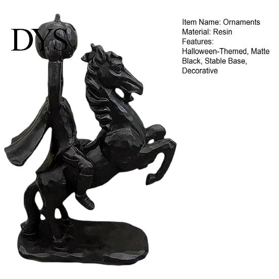 Unique Dark Atmosphere Ornaments Headless Horseman Holding Pumpkin Statue, Matte Black Halloween Resin Figurine, Spooky Table Centerpiece Gothic