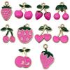 Rose Red Cherry Strawberry Drip Oil Alloy Accessories: Sweet Girlish Heart Earrings and Necklace Pendants.