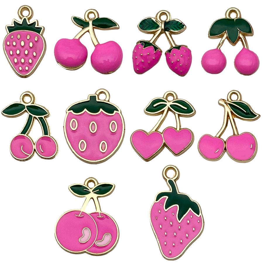 Rose Red Cherry Strawberry Drip Oil Alloy Accessories: Sweet Girlish Heart Earrings and Necklace Pendants.