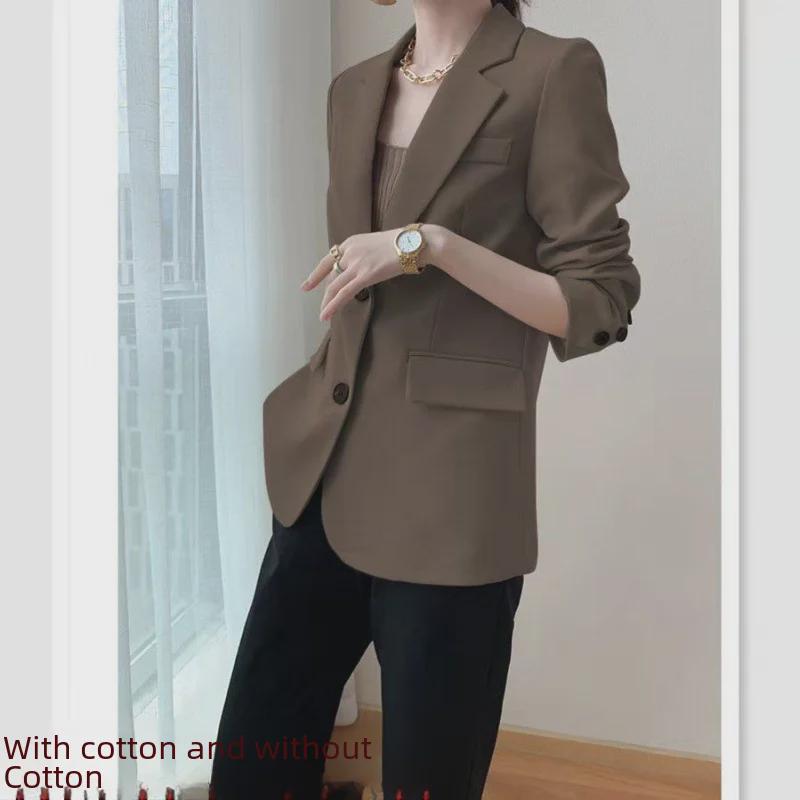Women's Coffee Color Korean Style Versatile Fashion Suit Jacket for Spring and Autumn