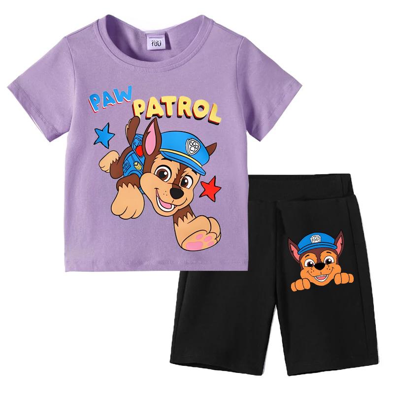 PAW Patrol Children's T-shirts Sets Summer Cartoon Print Boys Short Sleeve Shorts 2pcs Suit Kids Outfits Casual Clothing Sets