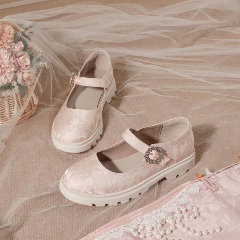 New Chinese Style Girls Single Shoes Platform Girls Student Shoes Buckle Retro Children's Hanfu Shoes Four Seasons Princess Shoes