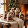 Holiday Treat Bags for Kids Christmas Drawstring Bags, Small Festive Prints Burlap Pouches Seasonal Gift Wrapping Supplies Candy Jewelry And