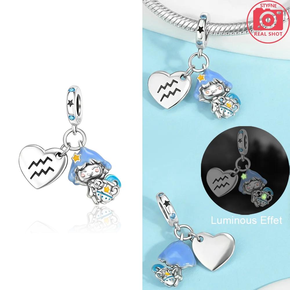 Original Copper Cute Aries Cartoon Constellation Red Cancer Luminous Pisces Charm Beads Fit Bracelet Girl Diy Gift Accessory