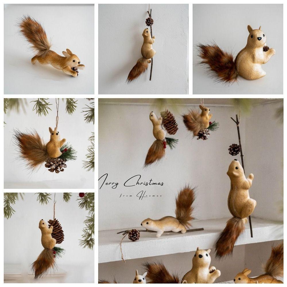DIY Xmas Tree Hanging Ornaments Foam Simulated Squirrel Pendant  New Year Gift