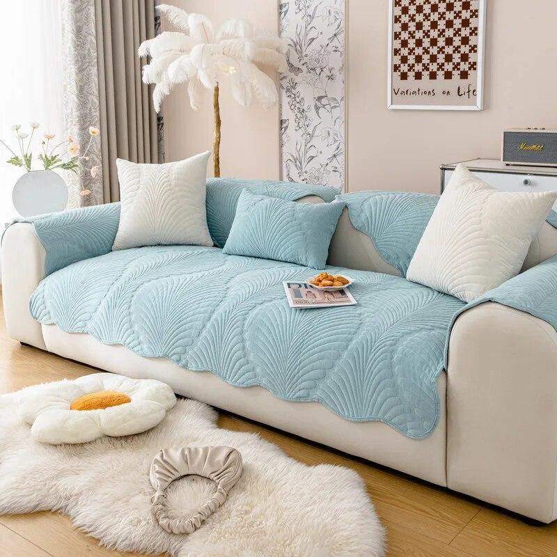 Nordischer Sofabezug Verdicken Modernes Chenille-Blattmuster Sofakissen Universell für alle Jahreszeiten Rutschfeste Sektionssofabezüge
