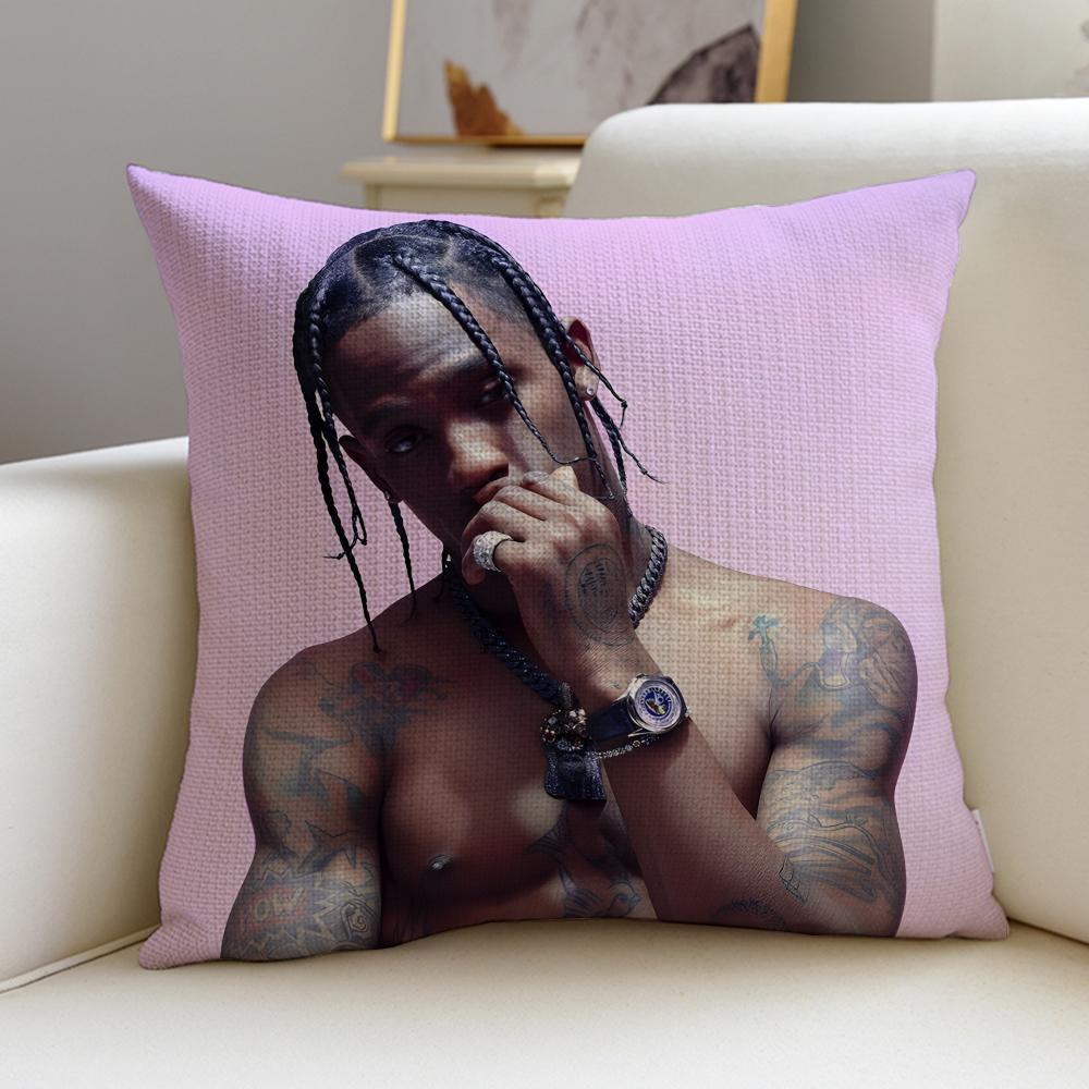 

HipHop TTravis ScottS Cushion Cover Breathable and skinfriendly linen pillowcase square removable and washable cushion 30X30cm