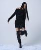 ZIZEMUSEUM Off Shoulder Shirring Cut-Out Top (Black)