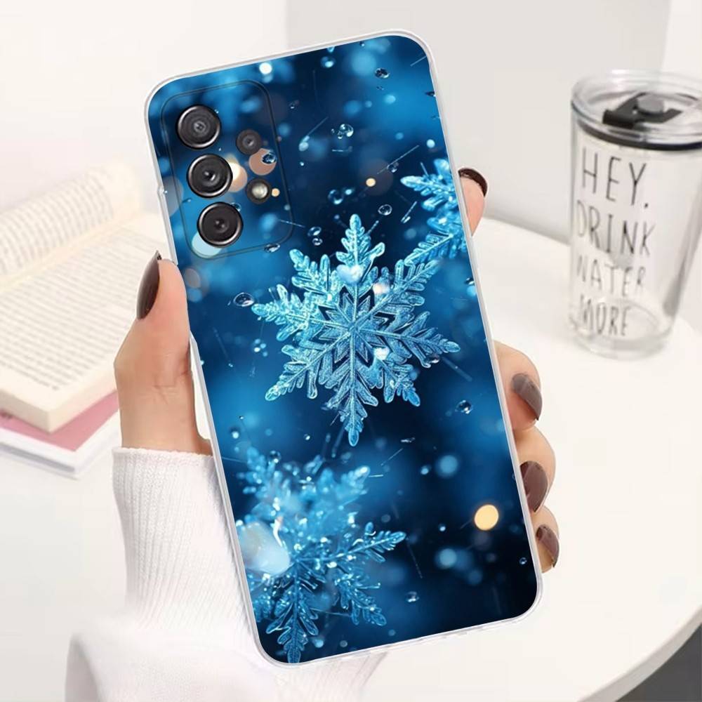 Art Christmas Snowflakes For Samsung A51,30,71,S9,Ultra,Lite,S23,22,21,PIus,10,20,FE,Transparent, Silicone Case