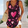 Women Plus Size Sleeveless V Neck Tank Top Vibrant Rainbow Heart Balloon Star Colorful Print Casual Top