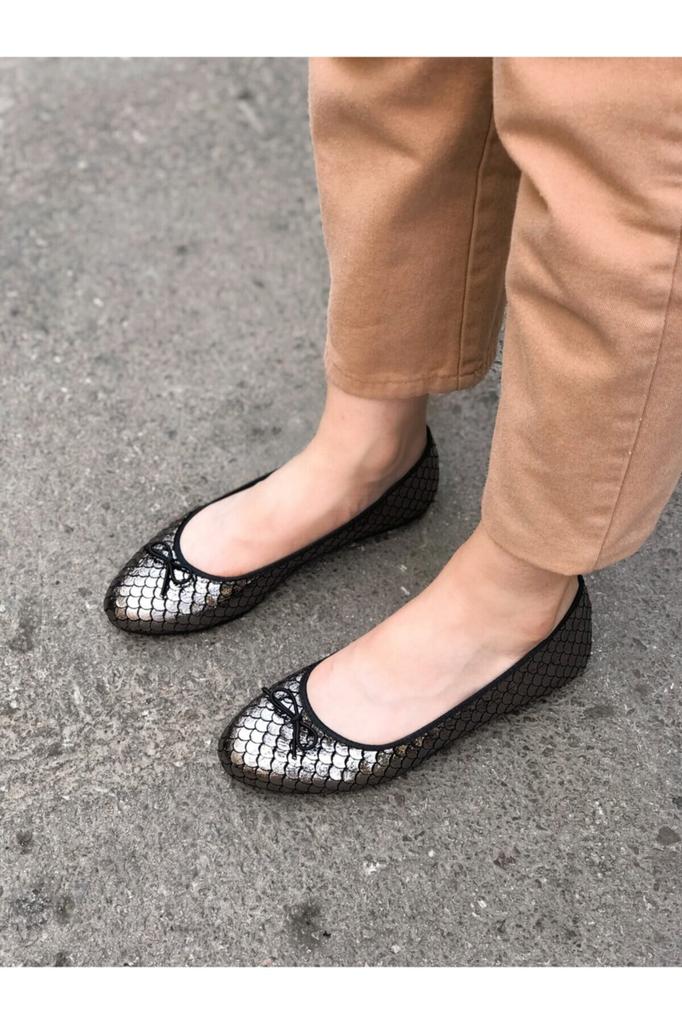 Women's Flat Shoes Black Ropy Ballerina Ballet