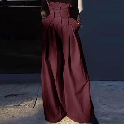Pantalon long à volants taille haute avec fermeture éclair pour homme, pantalon décontracté ample à jambes larges