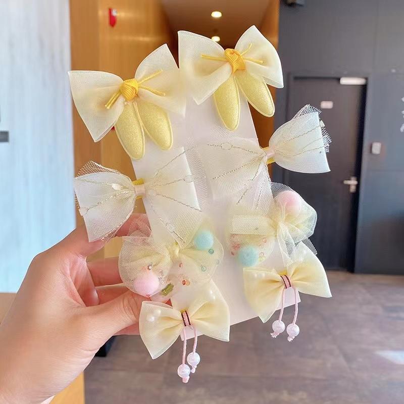 

8 шт., корейские заколки с галстуком-бабочкой и ушками, милые заколки для девочек, модные аксессуары для волос, заколки для волос для детей