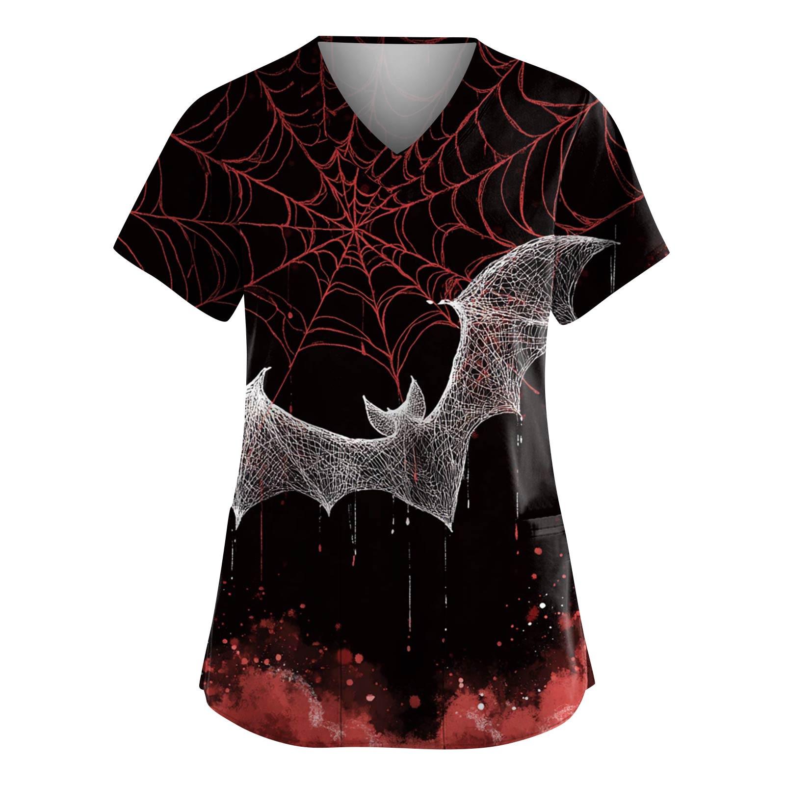 

Женские модные комбинезоны с V-образным вырезом и короткими рукавами, с карманами, топы с принтом на Хэллоуин, одежда L красный