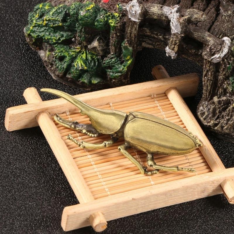 Antique Bronze Brasses Insect Ornament Rhinoceros Scarab Miniature Figurine Home Dekstop Decors Accent Paperweight Gift