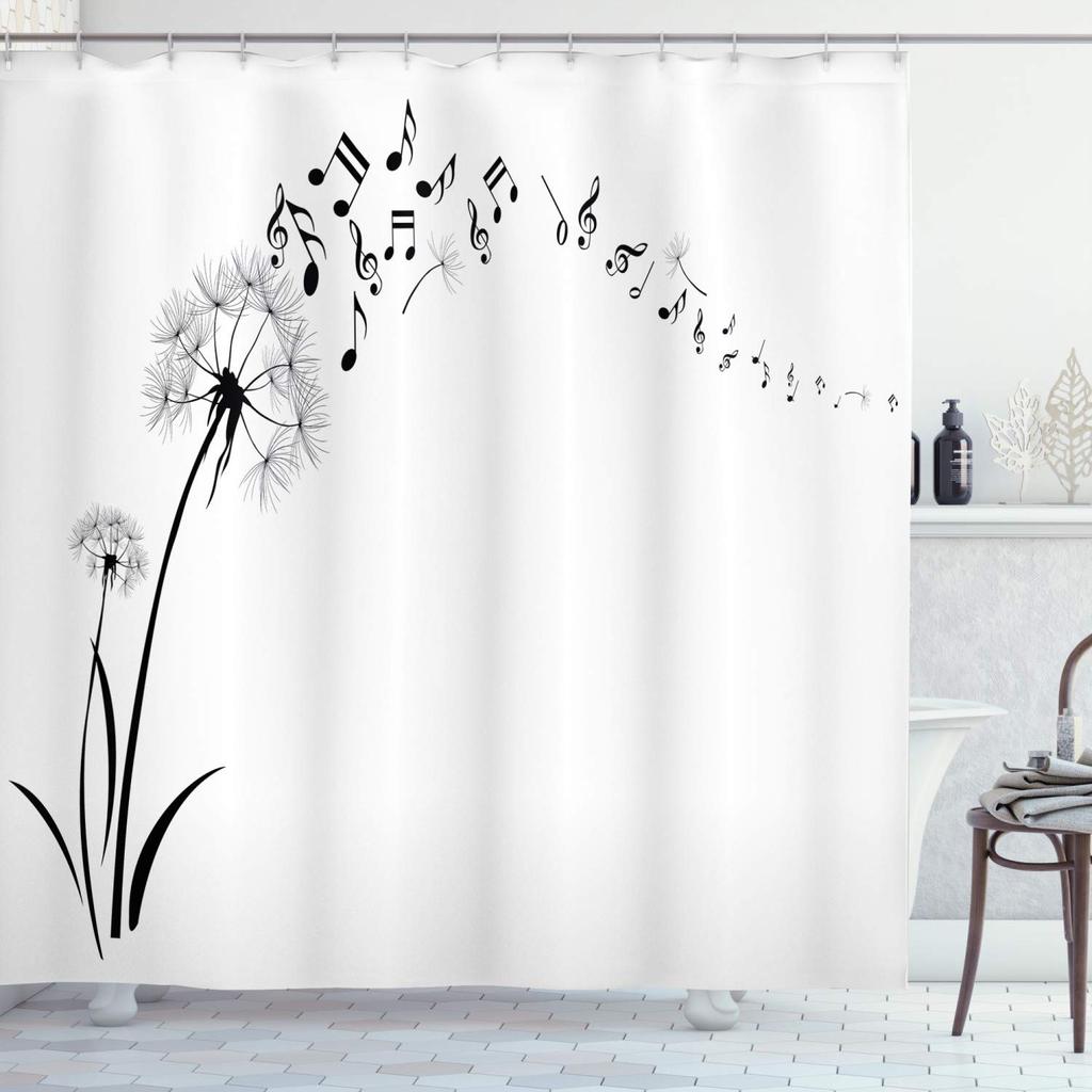 Music Shower Curtain Musical Notes Modern Romantic Art Elegant Polyester Fabric Bathroom Decor Curtains With Hooks