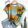 Fashion Women's Crew Neck Short Sleeve 3D Floral Color Printing Floral Short Sleeve Crew Neck T-Shirt
