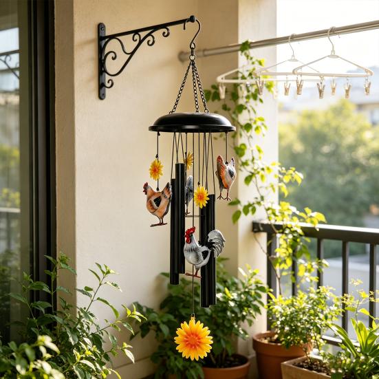 Chicken Wind Chime for Outside Rustic Metal Rooster Sunflower Wind Chime for Garden Patio Porch Lawn Yard Decor Gifts for Women Men Mother