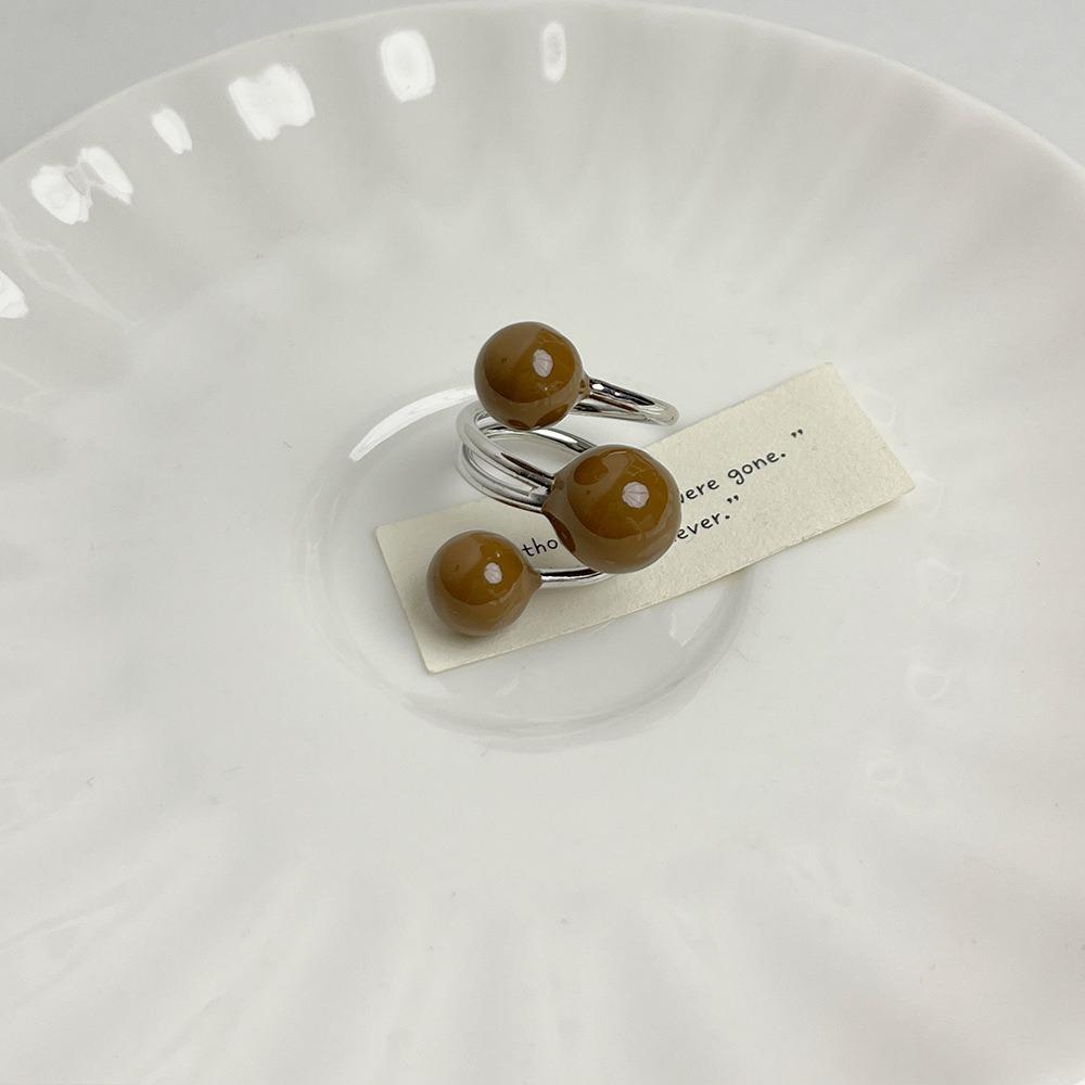 Imitation Opening Rings Chocolate Color Exaggerated Ring Elegant Pearl Rings  Women