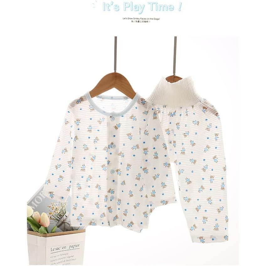 [Jaydyequ] Baby Clothes Pajamas Spring Summer Autumn Clothes Thin Cotton Belly Band Top and Bottom Set Open Front Long Sleeve Boys Girls Loungewear