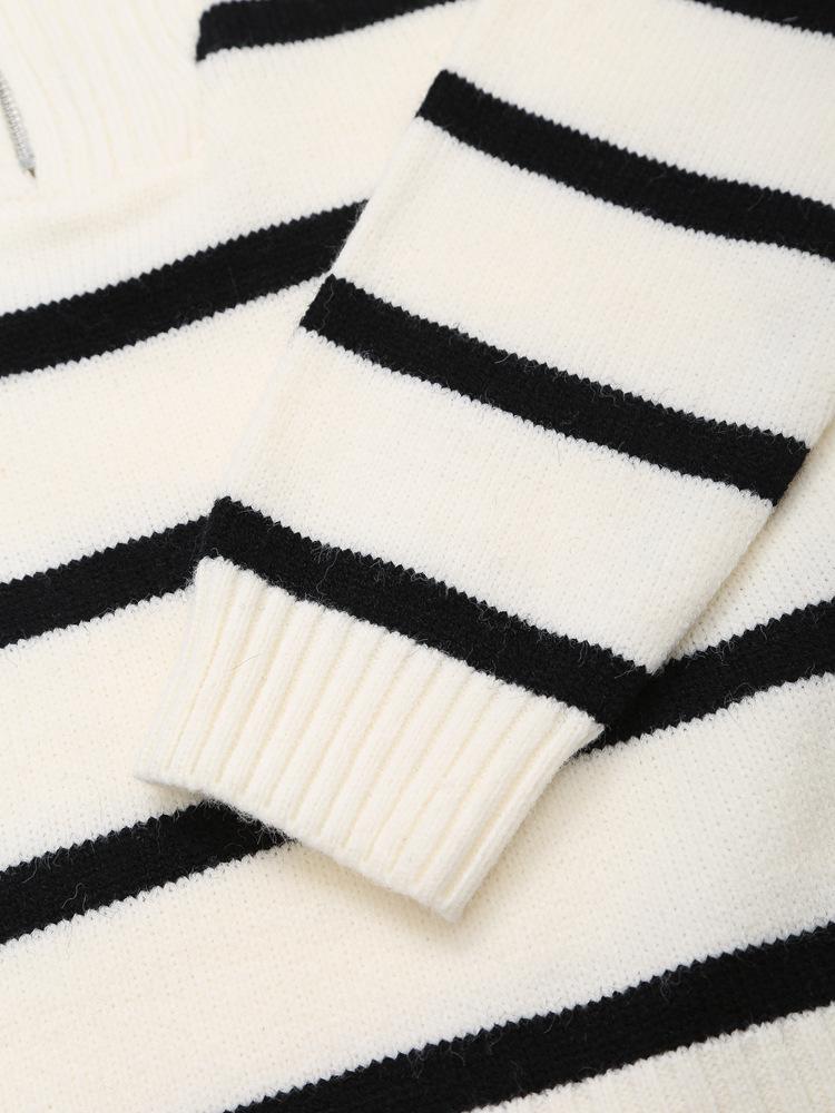 Autumn/Winter Color Block Striped Zip-Up Sweater - Long Sleeve Fashion for Europe & America