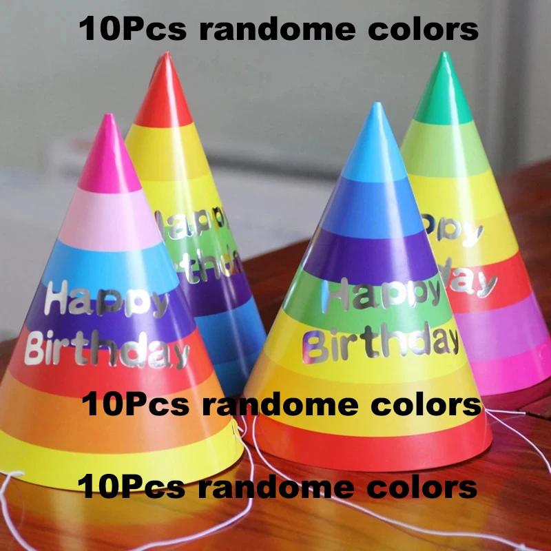10Pcs Caps Rainbow Birthday Hat Celebration Party Prop Lovely Hats Conical Decorative Cute Headwear Child