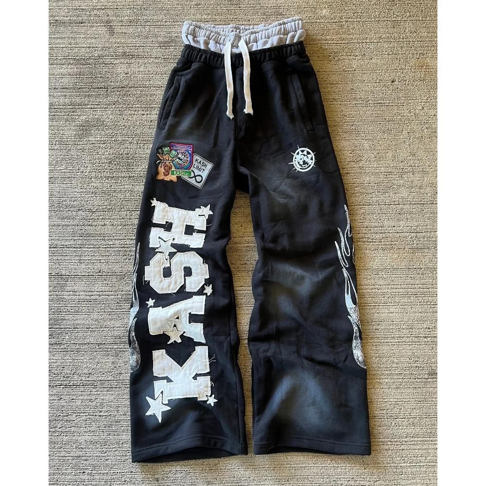 Amerikai Betű Patch Retro Kétrétegű Kialakítás Y2K Nadrág Bő Melegítőnadrág Férfi Hip Hop Gótikus Rugalmas Derék Kocogó Alkalmi Nadrág