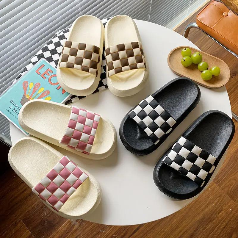 Fashion Woman Slippers Open Toe Bathroom Home Indoor Bedroom Sandals House Plaid Shoes for Women Slides Flat Original I B Unique G F 39