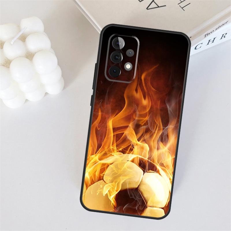 Fire Football Ball Soccer For Samsung Galaxy A55 A35 A15 A36 A56 A26 A16 A22 A32 A52 A54 A34 A53 A33 A13 A06 A05 Case