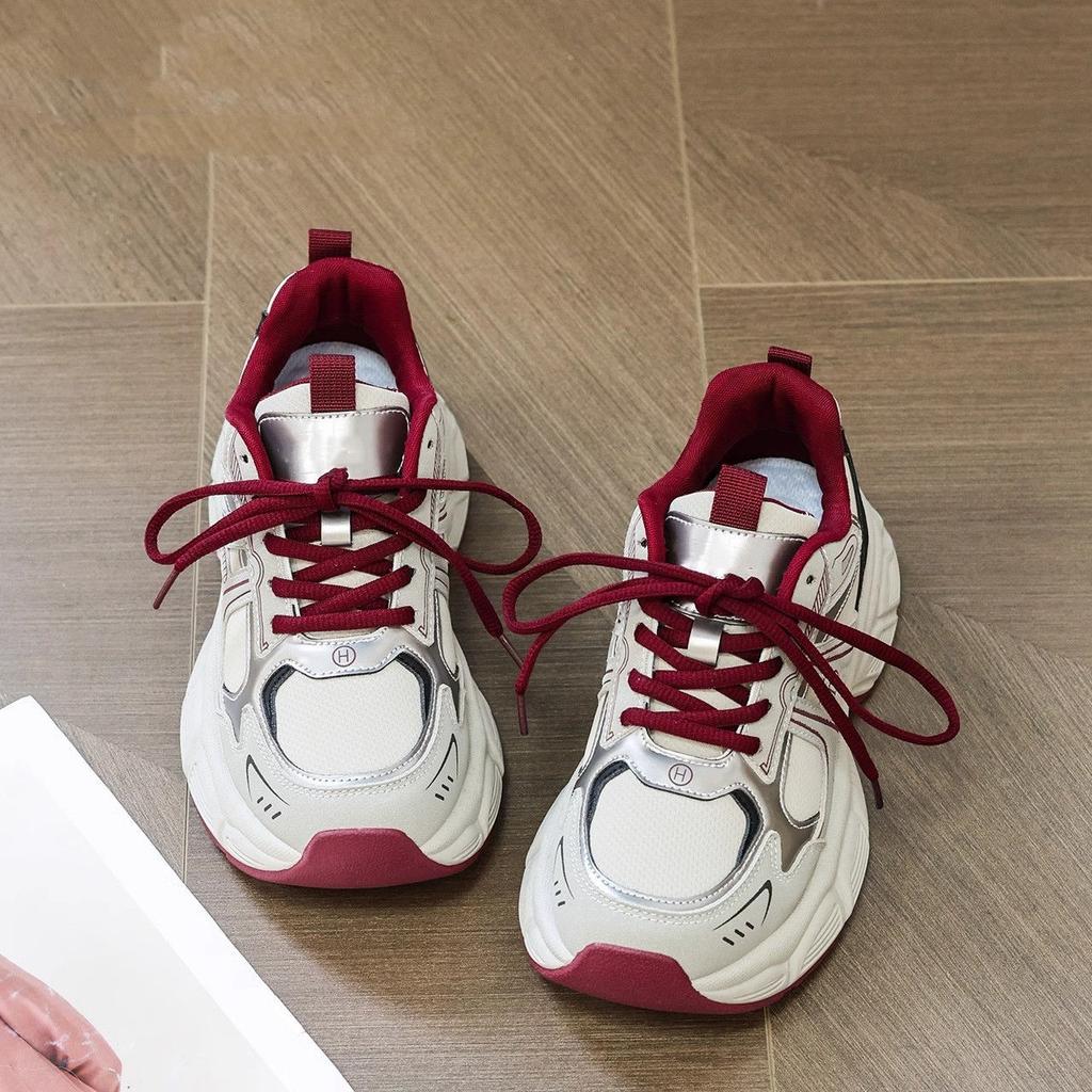 Net Shoes Are Light and Heightened Casual Sports Shoes for Women's New Spring and Autumn Silver Platform Dad Shoes for Women