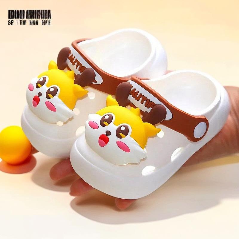 Non-slip soft-soled cute cartoon kitten children's slippers, summer closed-toe baby clogs, girls' outdoor sandals