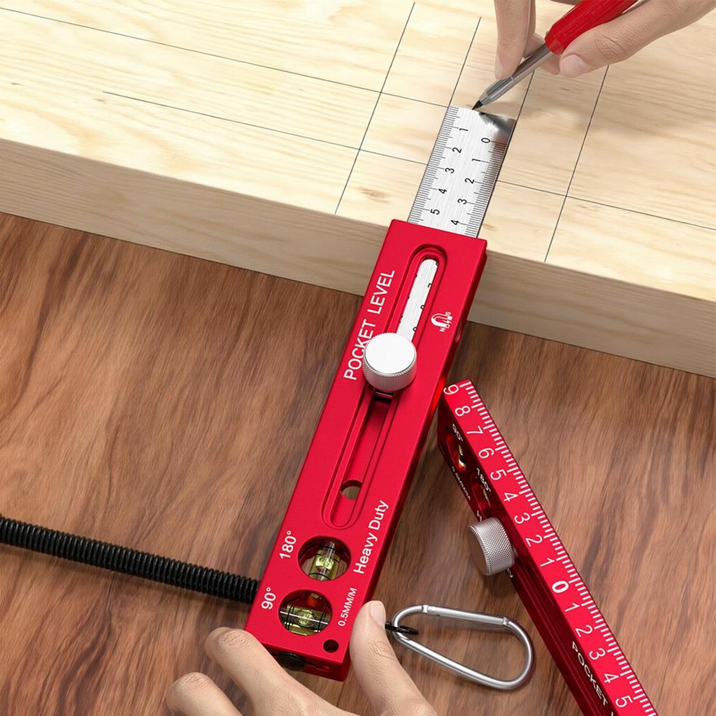 Woodworking Ruler Magnetic Horizontal Gauge Carpenter Ruler with Metric and Imperial Scale for Cutting Marking Carpenter