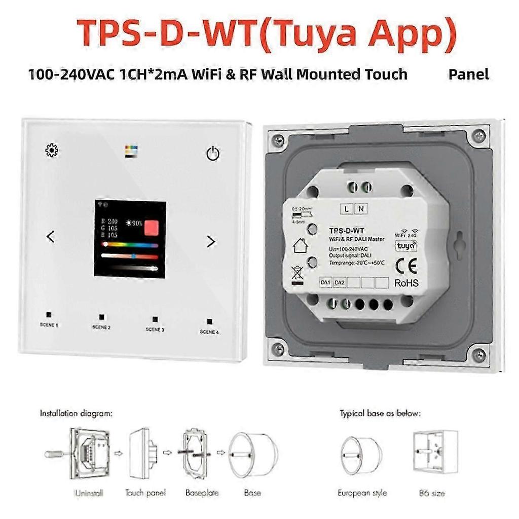 Ac100-240v -d- Tuya App 5in1 Wifi+rf Wall Mounted Touch Panel 1chx2ma Single Color Cct Rgb Rgbcct L
