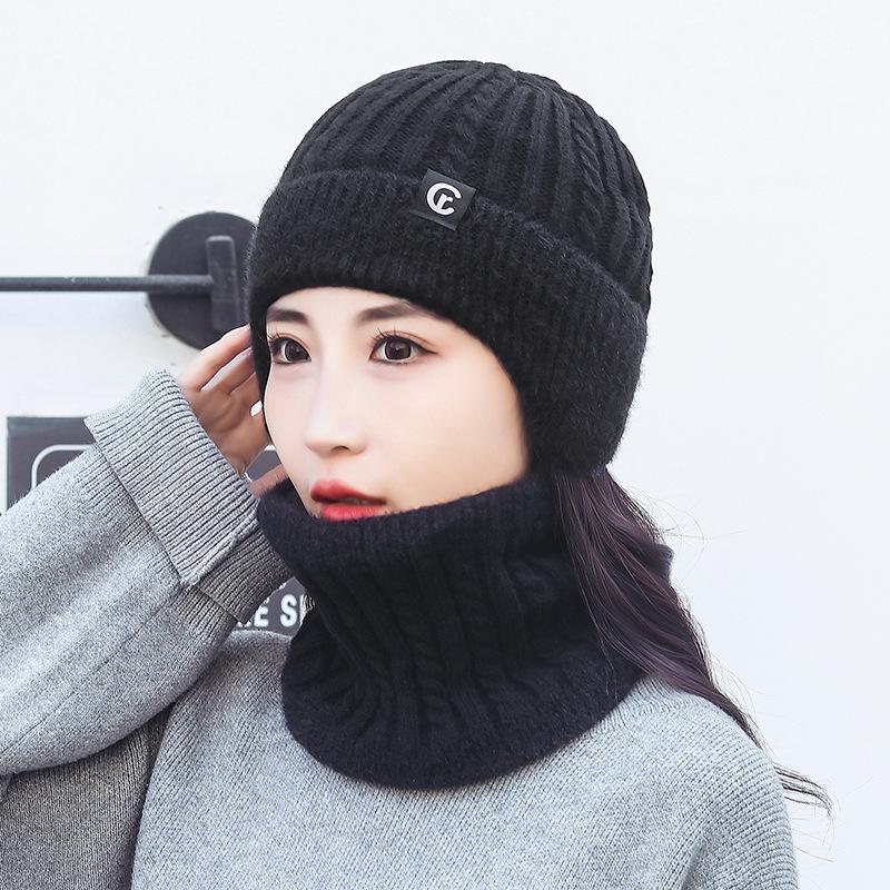 Wool Hat Scarf Two-Piece Winter Knitted Hat for Men Women Outdoor Riding Windproof Ear Protection Warm Hat