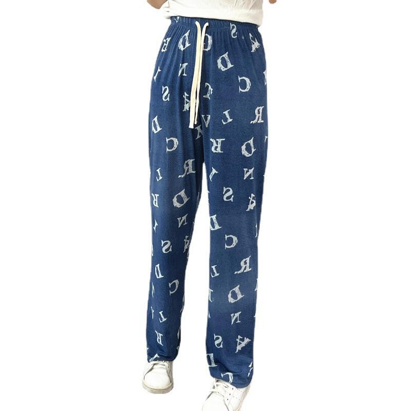 2025 Summer Fashion Imitation Denim Straight Cool Trousers High Waist Hundreds Of Thin Wide-legged Trousers Loose Thin Ladies Casual Trousers