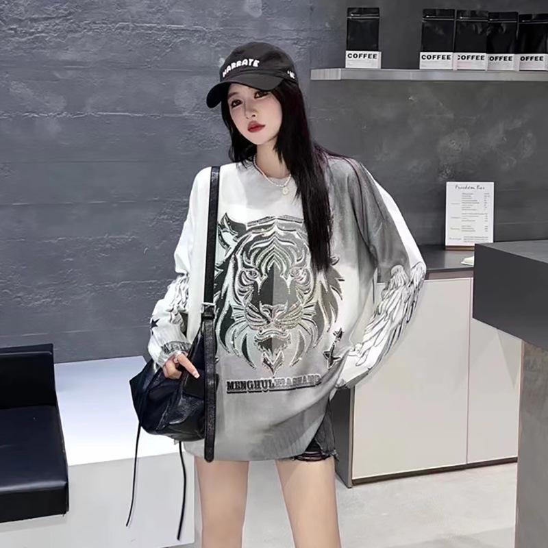 Women's Lightning Tiger Knit Sweater - Rhinestone Loose Fit 2024