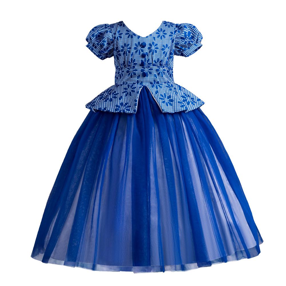 

European & American Puffy Princess Dress for Kids - Wedding, Host, Piano Performance, Christmas Evening Gown 150 cm синий