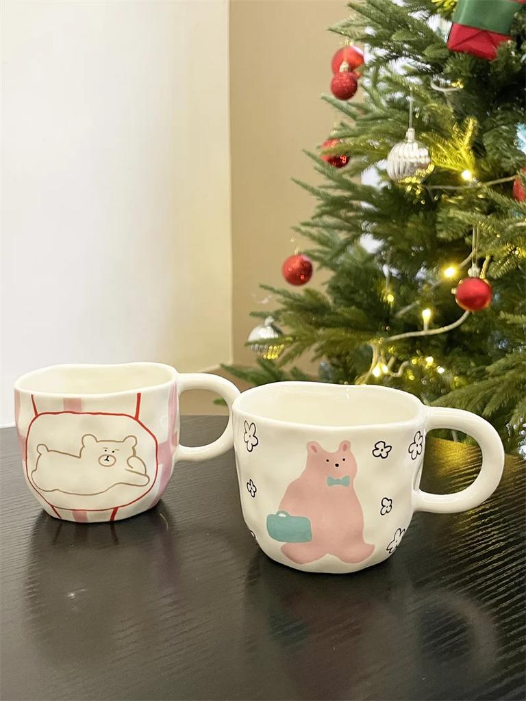 Håndknepet Uregelmessig Keramisk Krus Søtt Bjørnemønster Kaffekopp Melk Havregrøt Frokostkopp Student Kontor Vannkopp Jentegave