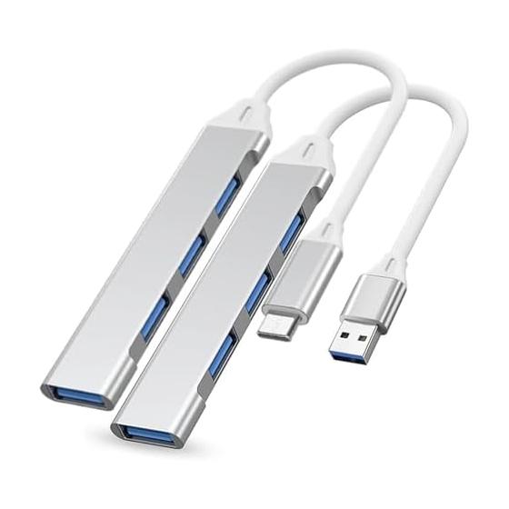 USB-концентратор 4-в-1 Набор из 2 шт. Мини-многопортовый концентратор, совместимый с USB-A и USB-C Высокоскоростная передача данных Совместим с MacBook/Windows PC/iPhone