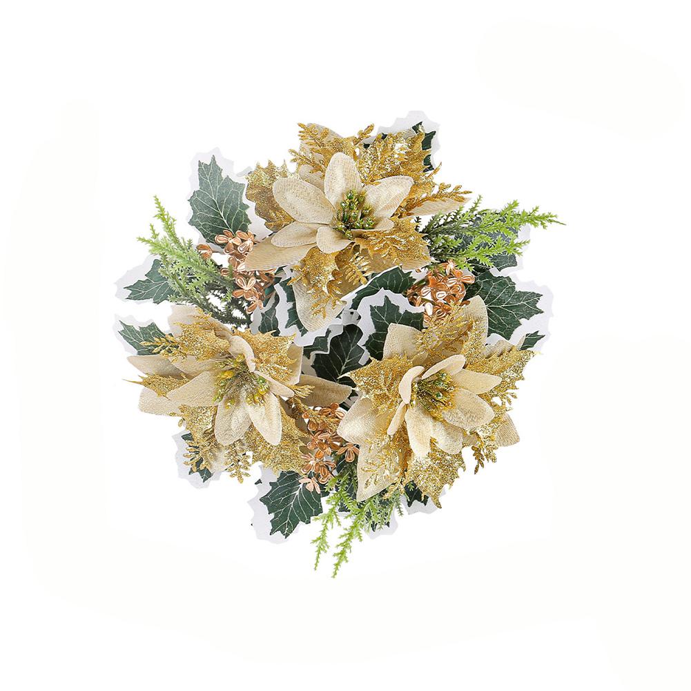 2 Pcs Christmas Candle Rings Candle Wreaths Poinsettia Holly Leaves Berries Decor