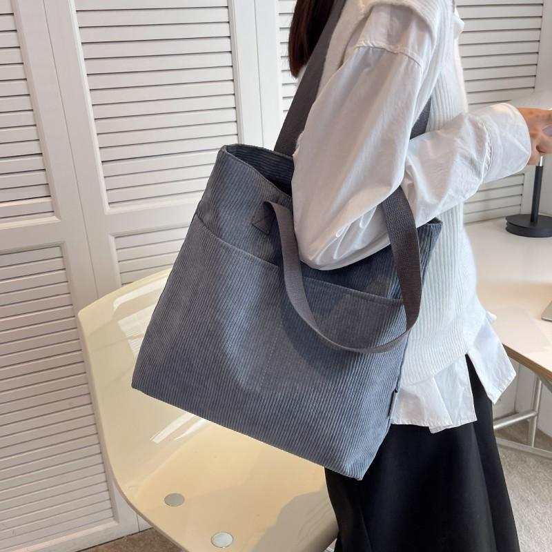 

Corduroy Shoulder Bag Female s Sen Women s Fashionable Casual Tote Plain сірий