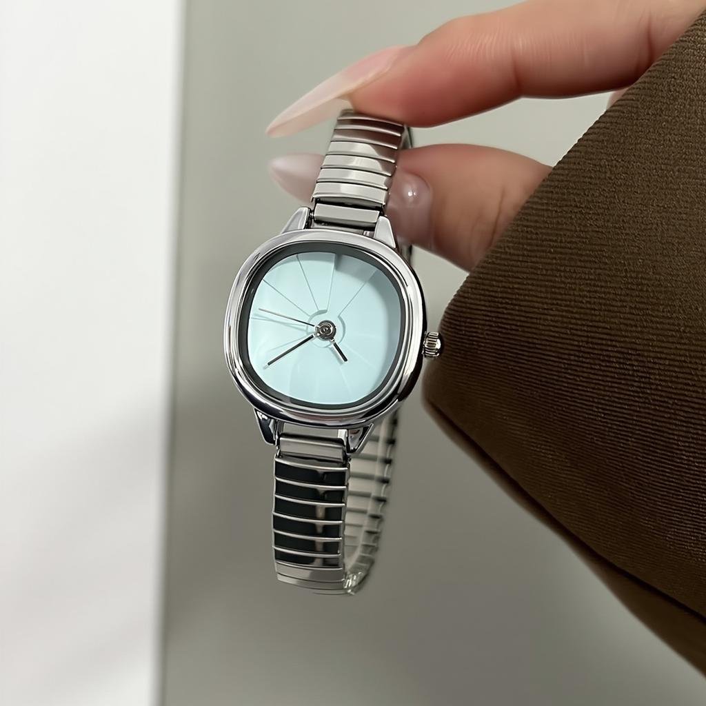 Retro Elastic Band Watch Female Lazy Wind Buckle-Free Elastic Steel Belt Watch Minimalist Sugar Cube Watch