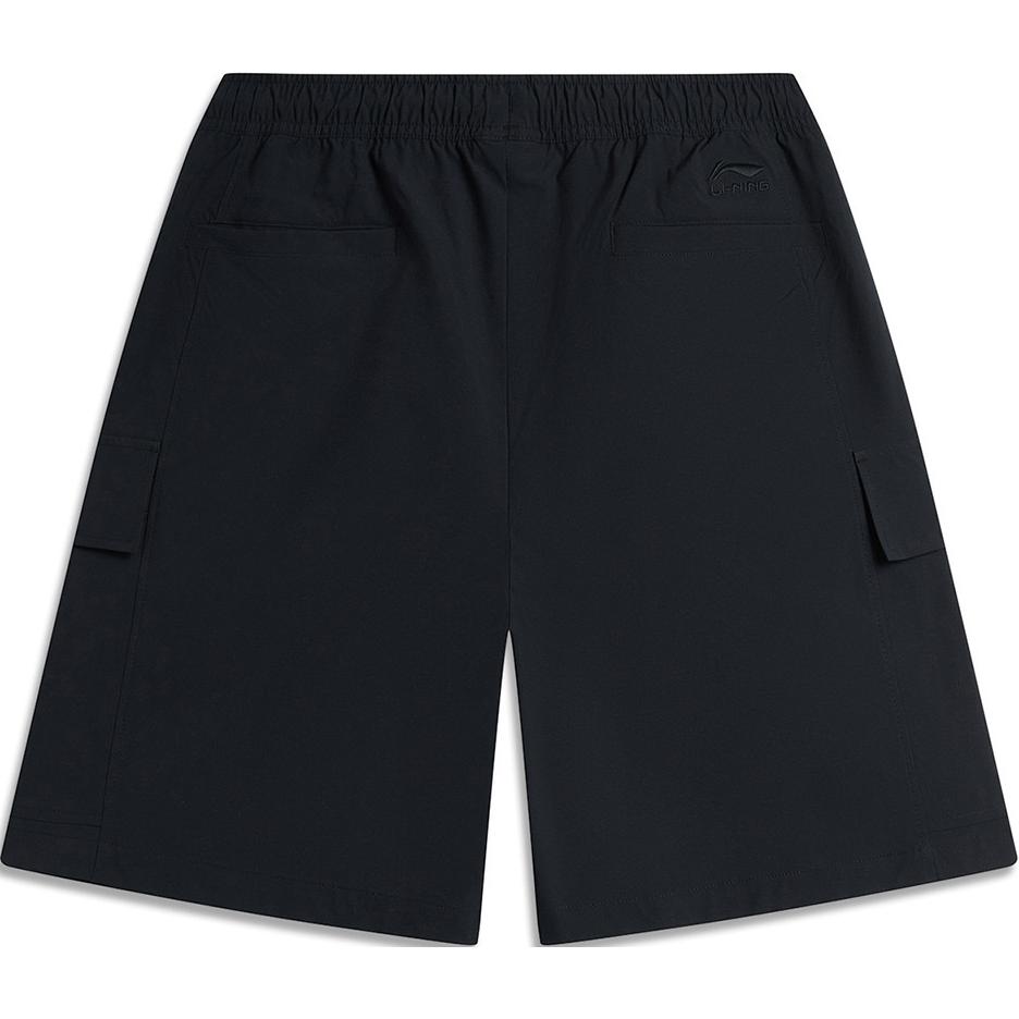 Li Ning Sports Fashion Series Solid Color Mid Waist Drawstring Comfortable Breathable Versatile Straight Leg Casual Shorts Men shorts Black AKSU597-4